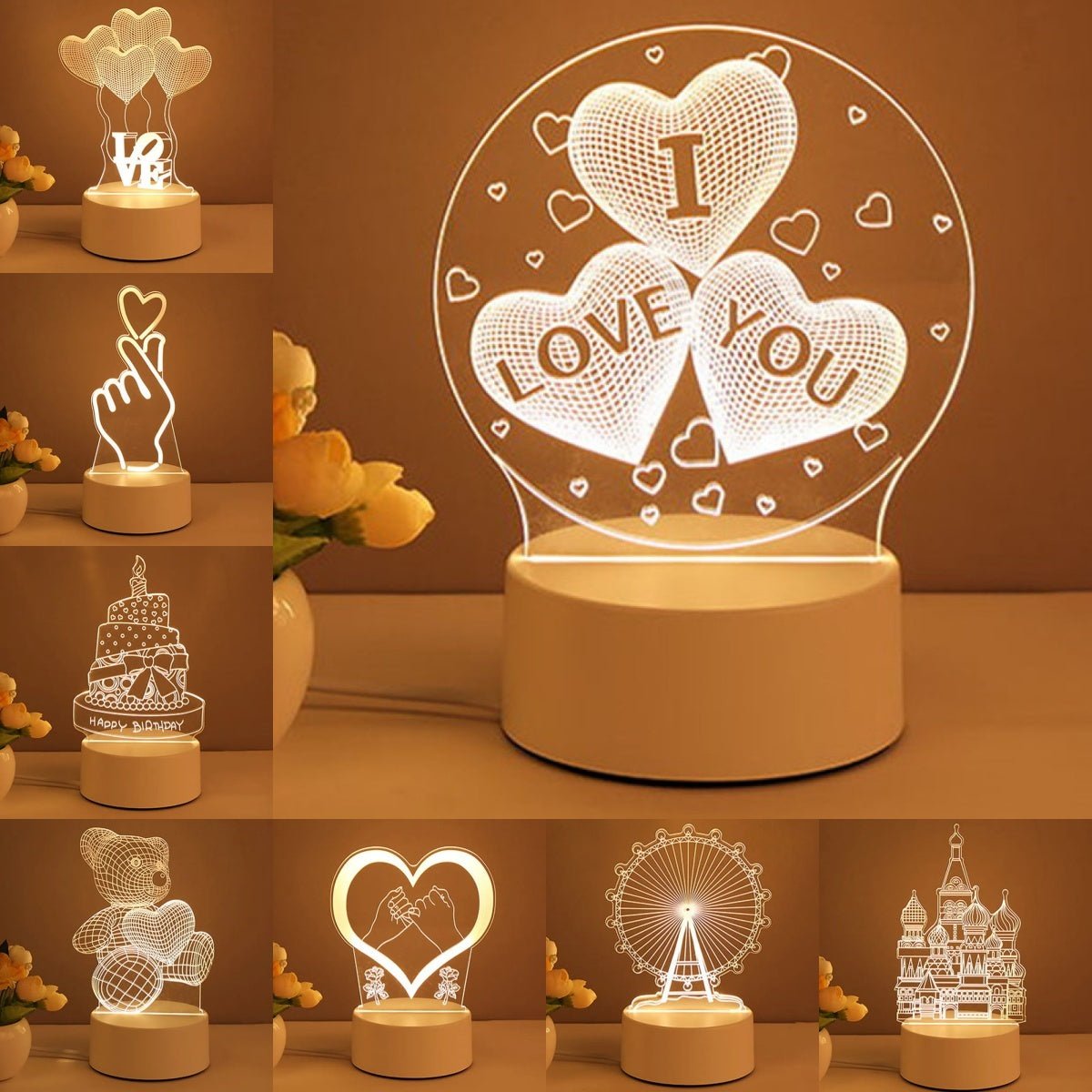 Lampe 3D en acrylique, lumières LED USB, enseigne néon, décoration de Noël pour la maison, cadeaux de la Saint - Valentin. - Ivory Deals Market