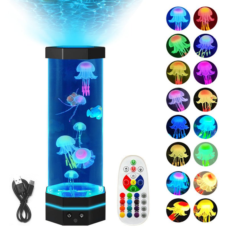 Lampe à méduses 17 couleurs changeantes de 15 pouces avec télécommande, prise USB et bulles de poisson Lampe créative de projection pour enfants, décoration d'intérieur - Ivory Deals Market