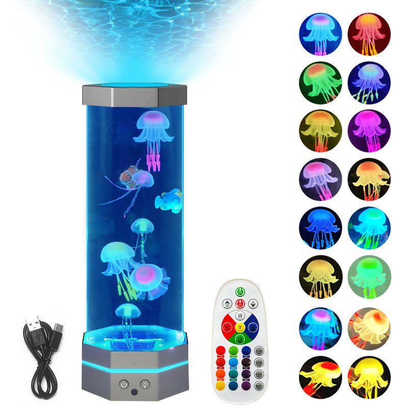 Lampe à méduses 17 couleurs changeantes de 15 pouces avec télécommande, prise USB et bulles de poisson Lampe créative de projection pour enfants, décoration d'intérieur - Ivory Deals Market