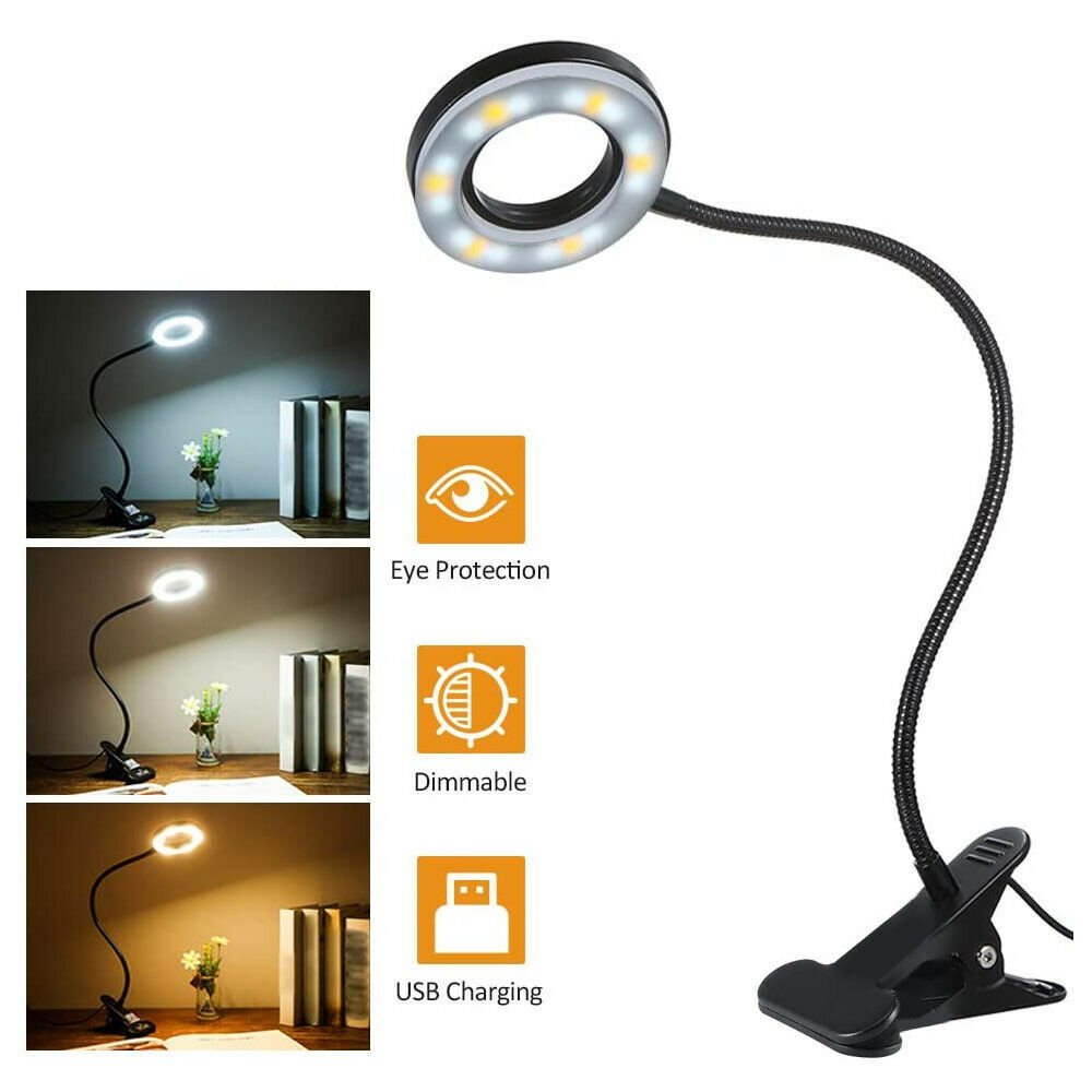 Lampe de bureau à pince LED avec bras flexible, réglable en intensité, pour étudier ou lire la nuit - Ivory Deals Market