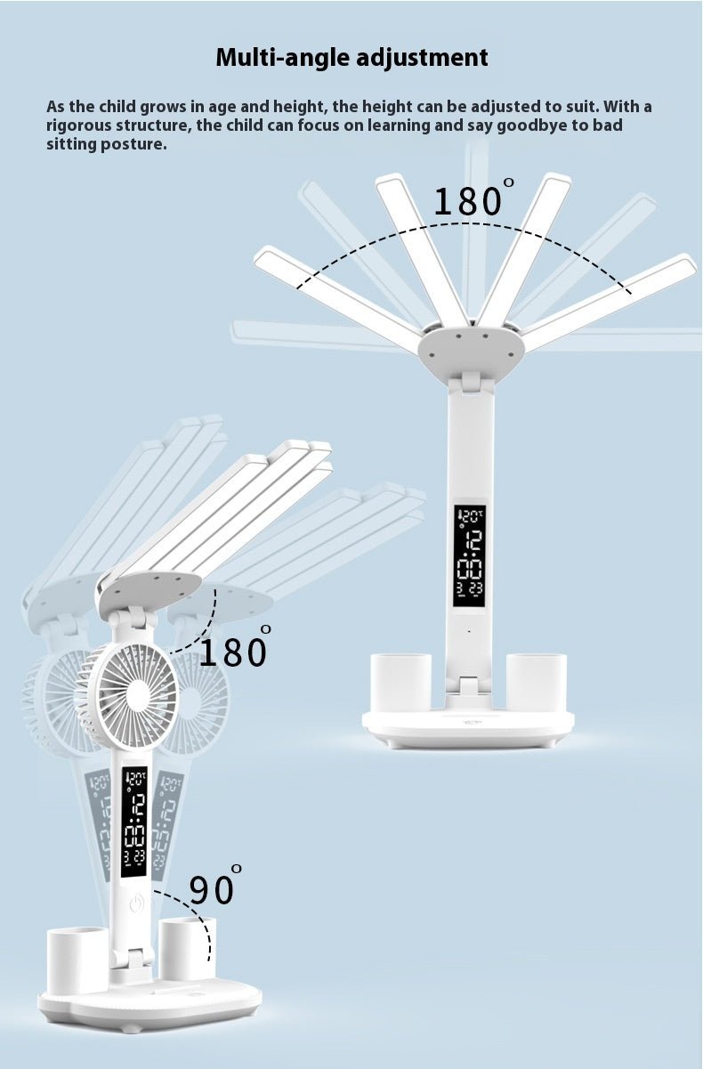 Lampe de bureau pliable avec protection des yeux et chargement, équipée de 4 têtes de ventilateur - Ivory Deals Market