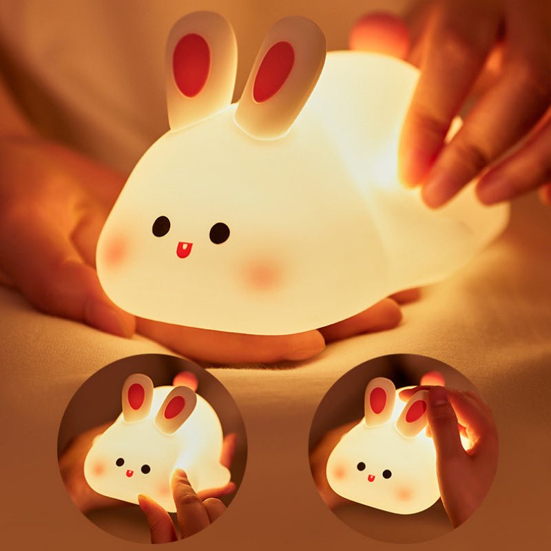 Lampe de chevet en silicone avec capteur tactile, veilleuse LED mignonne en forme de gros lapin, cadeau de Noël pour enfants, décoration d'intérieur. - Ivory Deals Market