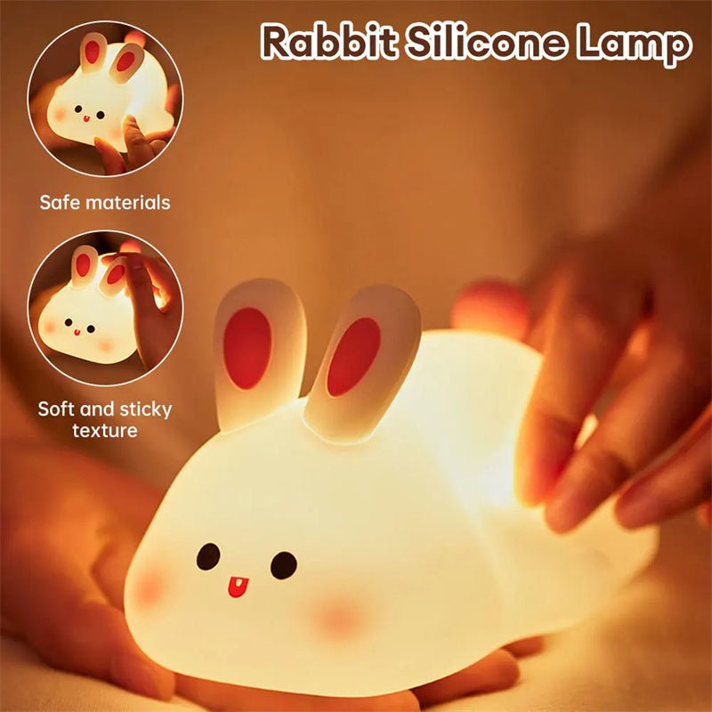 Lampe de chevet en silicone avec capteur tactile, veilleuse LED mignonne en forme de gros lapin, cadeau de Noël pour enfants, décoration d'intérieur. - Ivory Deals Market