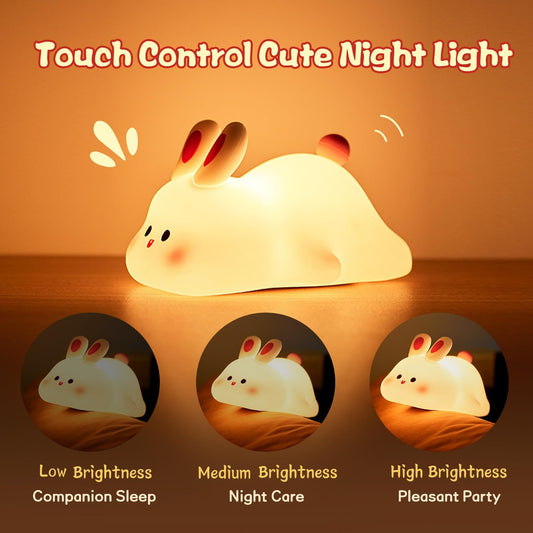 Lampe de chevet en silicone avec capteur tactile, veilleuse LED mignonne en forme de gros lapin, cadeau de Noël pour enfants, décoration d'intérieur. - Ivory Deals Market