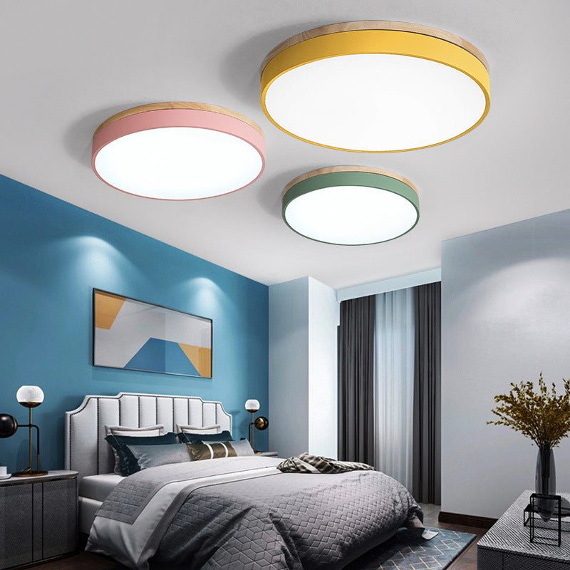 Lampe en bois moderne simple chambre à coucher confortable salon plafond rond L - Ivory Deals Market