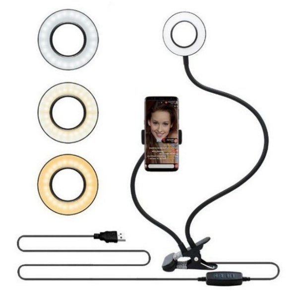 LED Selfie Anneau Lumière pour Vivre Réglable Maquillage Light - 8cm Stand - Ivory Deals Market