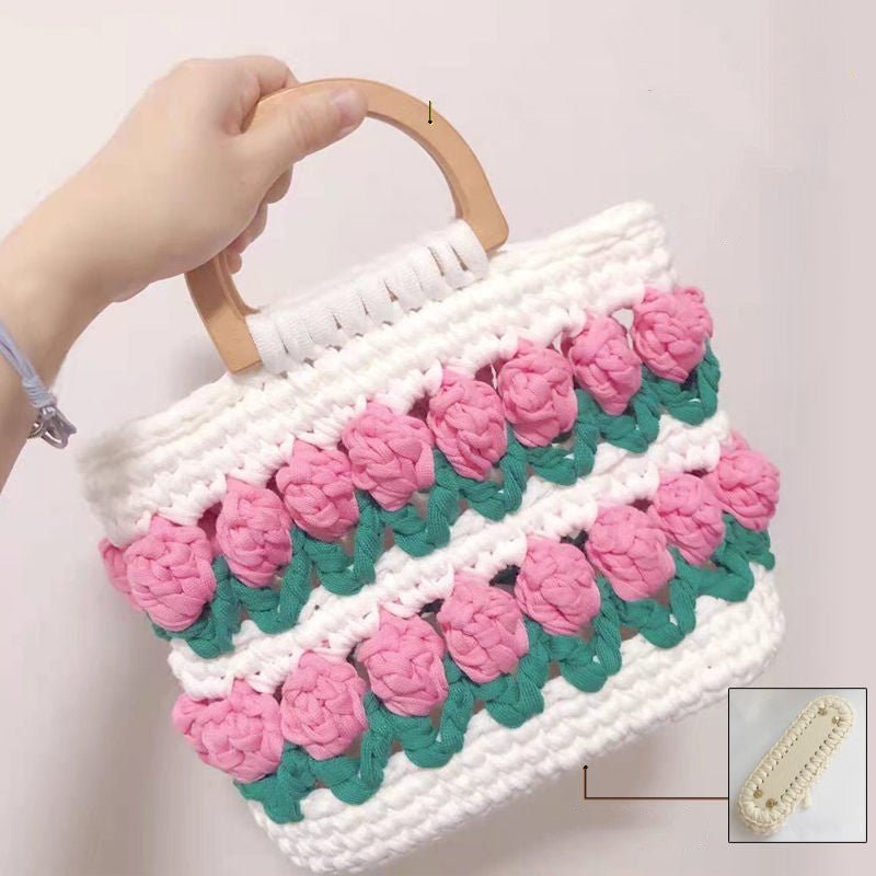 Ligne de vêtements au crochet avec des sacs à main en tricot de tulipes - Ivory Deals Market