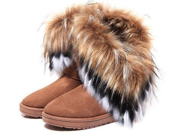 Livraison gratuite D'hiver de fourrure un coton bottes imitation fourrure de renard de fourrure de lapin de neige bottes femmes de moyen tube chaud coton chaussures - Ivory Deals Market