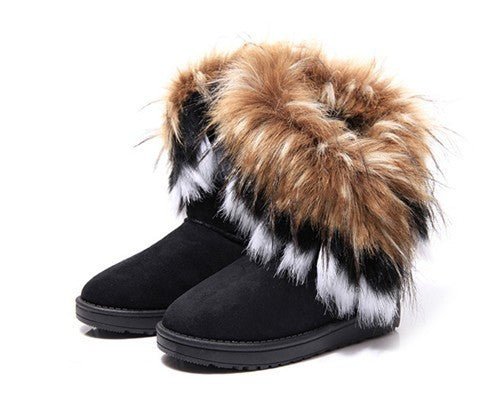 Livraison gratuite D'hiver de fourrure un coton bottes imitation fourrure de renard de fourrure de lapin de neige bottes femmes de moyen tube chaud coton chaussures - Ivory Deals Market