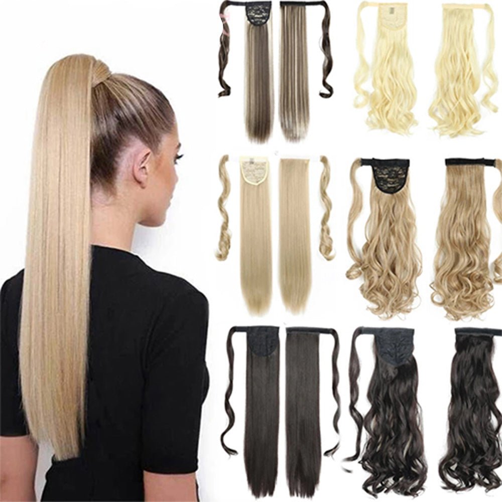 Long Straight Wrap Around Clip In Extension de cheveux en queue de cheval Queue synthétique résistante à la chaleur Faux cheveux - Ivory Deals Market