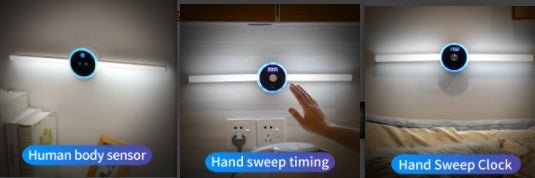 Lumière de placard intelligente avec horloge, capteur de minuterie, lumière amovible à LED pour armoire, interrupteur manuel à balayage - Ivory Deals Market