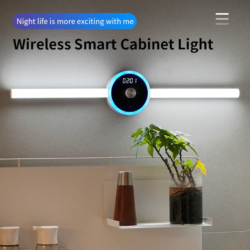 Lumière de placard intelligente avec horloge, capteur de minuterie, lumière amovible à LED pour armoire, interrupteur manuel à balayage - Ivory Deals Market