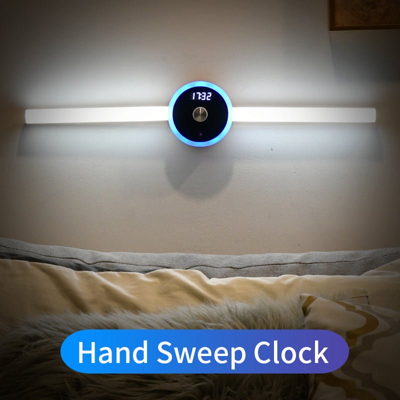 Lumière de placard intelligente avec horloge, capteur de minuterie, lumière amovible à LED pour armoire, interrupteur manuel à balayage - Ivory Deals Market