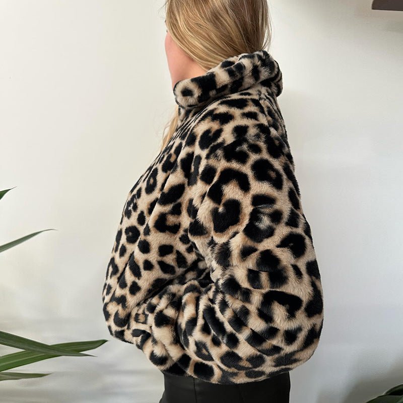 Manteau court en peluche léopard pour femmes - Ivory Deals Market