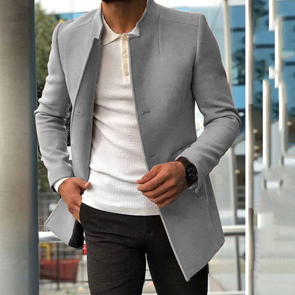 Manteau slim mode simple boutonnage couleur unie vêtements d'affaires automne et hiver vêtements de plein air - Ivory Deals Market