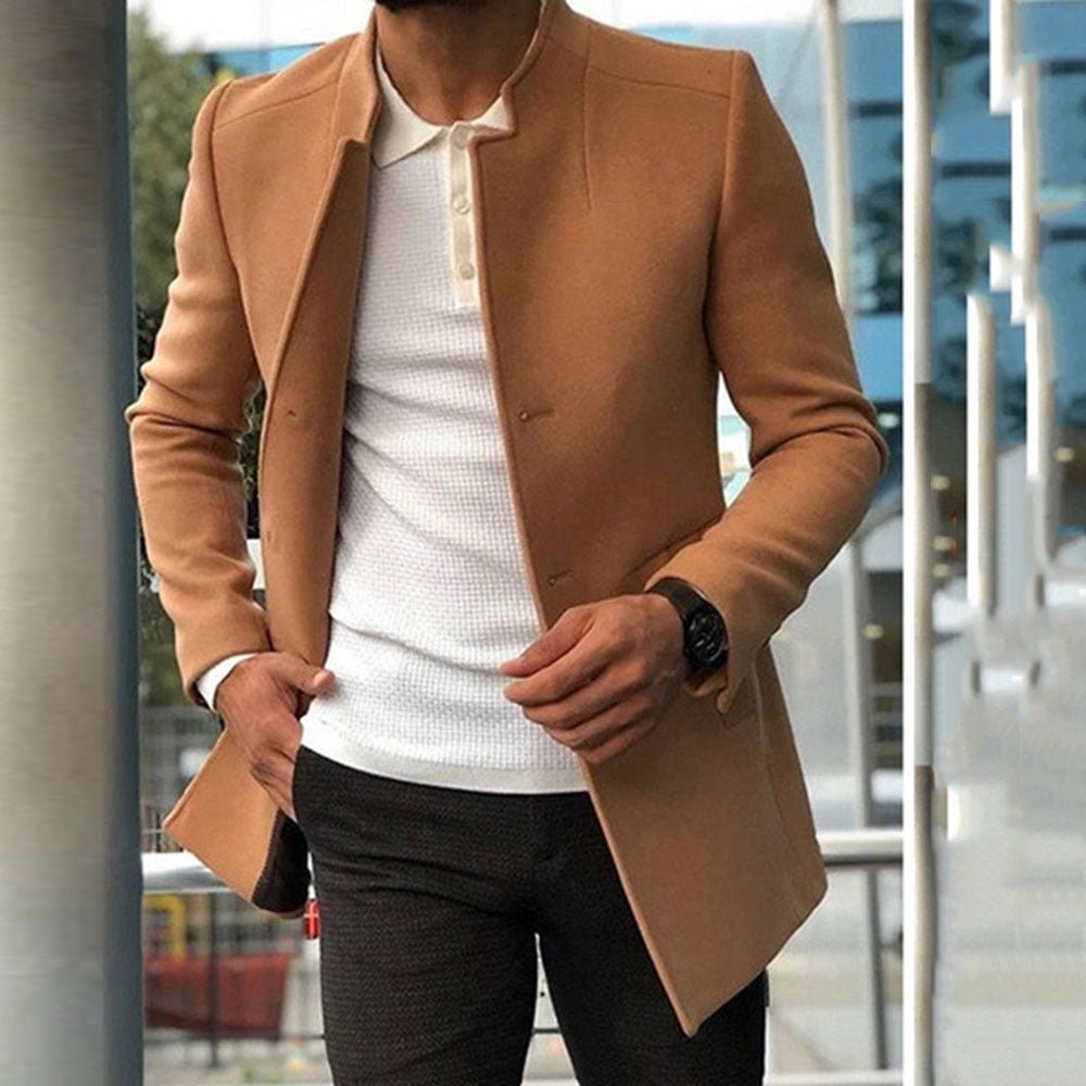 Manteau slim mode simple boutonnage couleur unie vêtements d'affaires automne et hiver vêtements de plein air - Ivory Deals Market