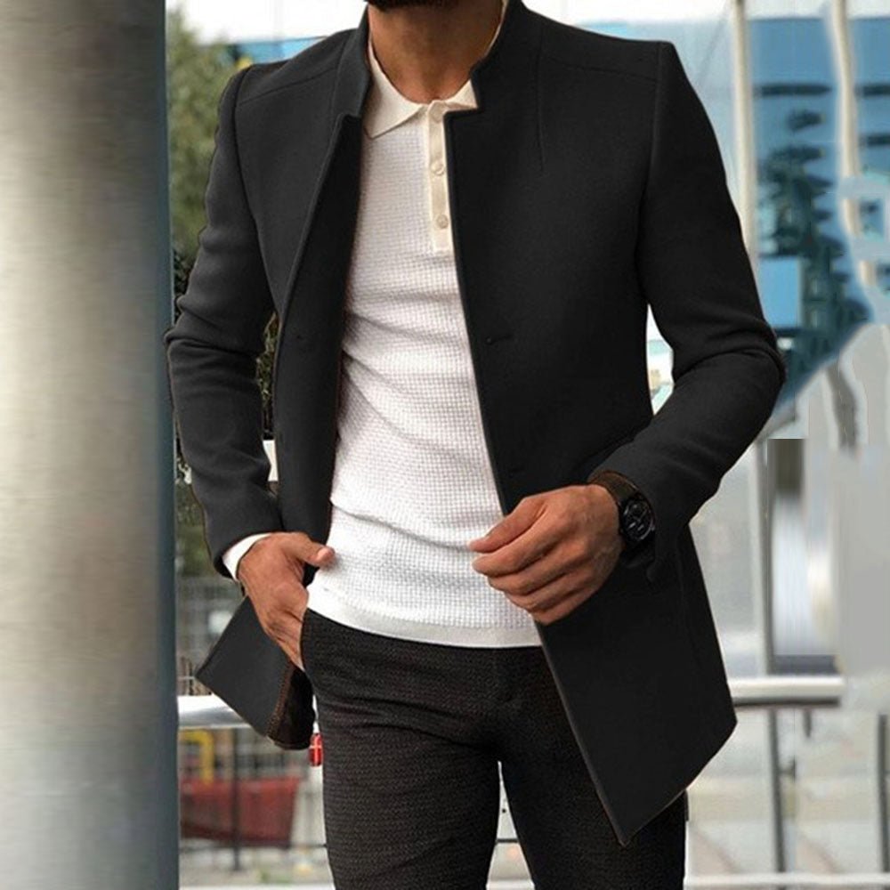 Manteau slim mode simple boutonnage couleur unie vêtements d'affaires automne et hiver vêtements de plein air - Ivory Deals Market