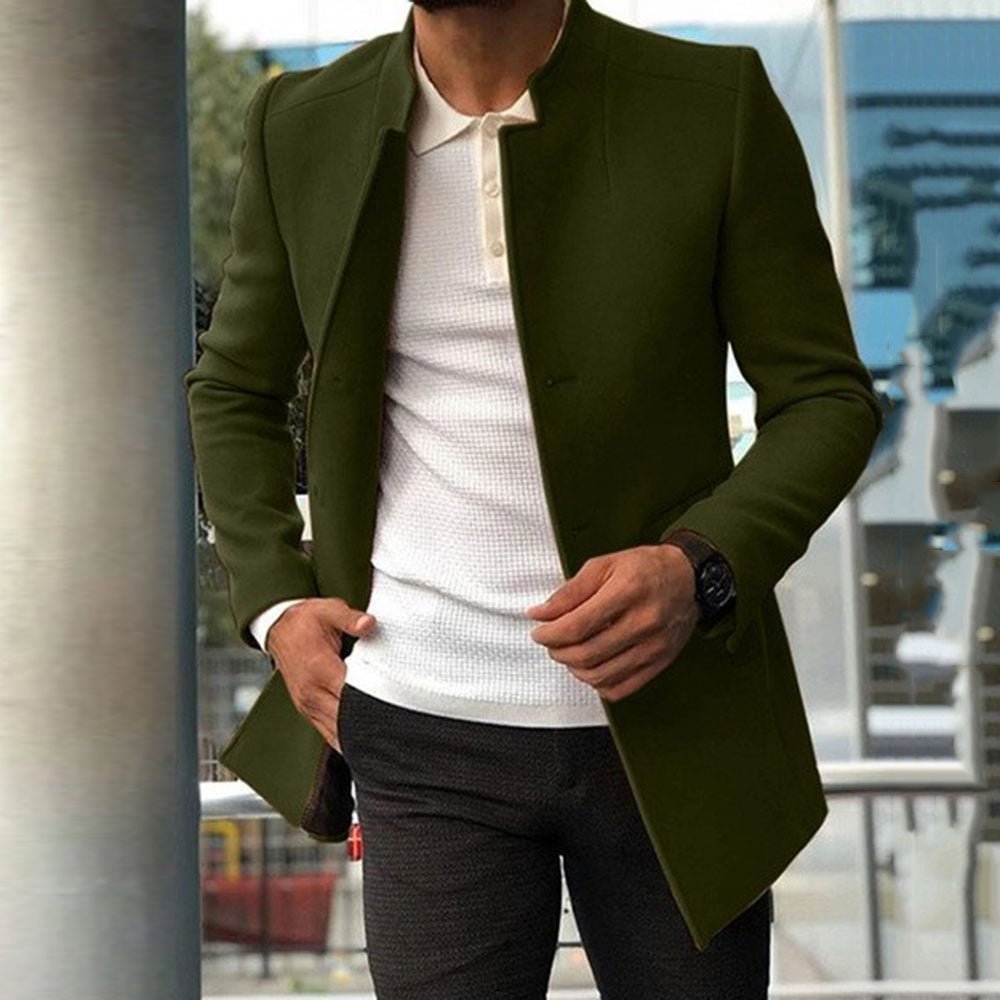 Manteau slim mode simple boutonnage couleur unie vêtements d'affaires automne et hiver vêtements de plein air - Ivory Deals Market