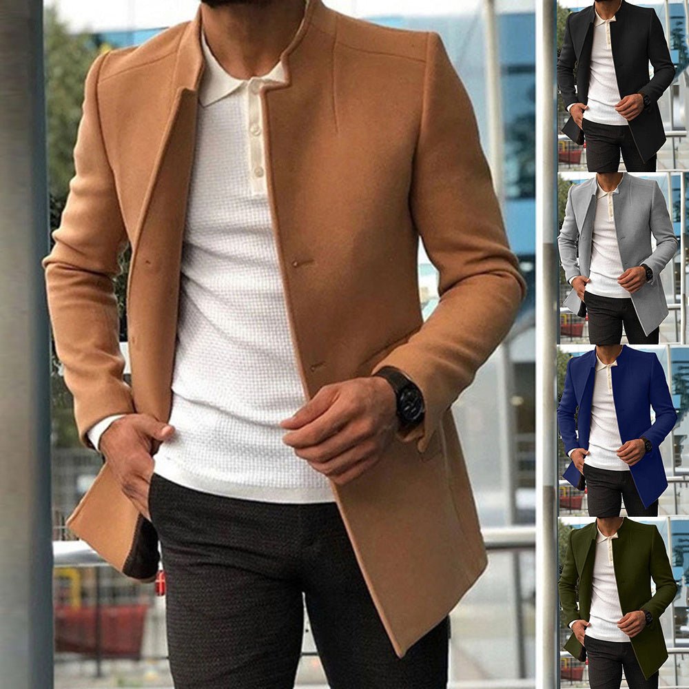 Manteau slim mode simple boutonnage couleur unie vêtements d'affaires automne et hiver vêtements de plein air - Ivory Deals Market