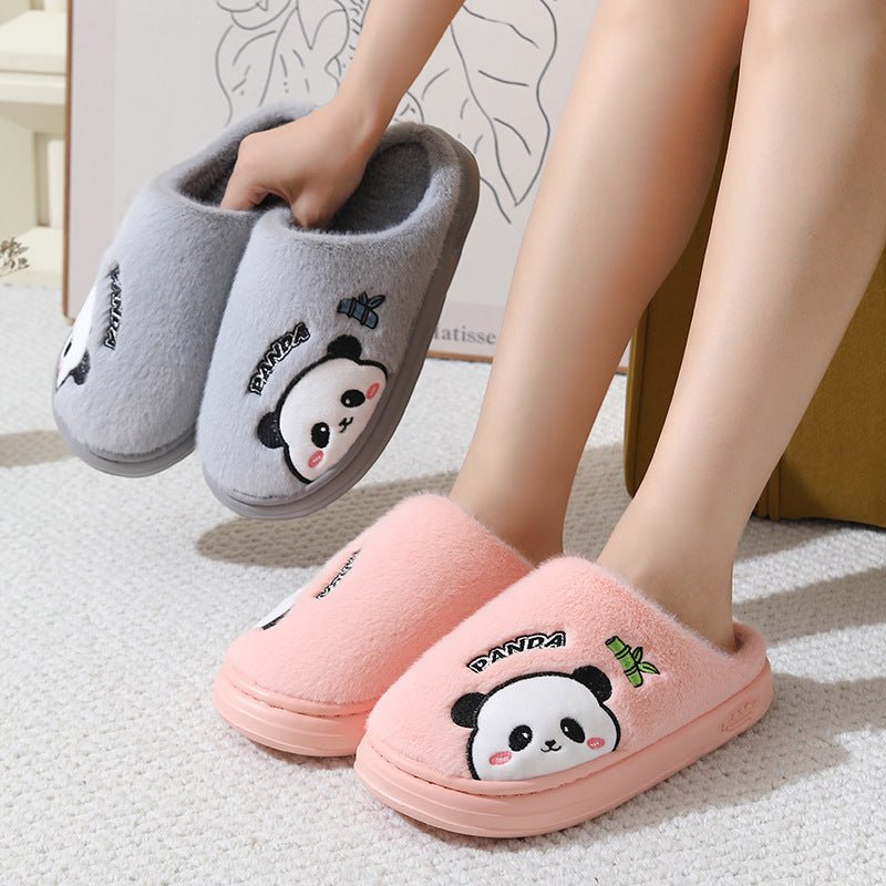 Mignon Dessin Animé Panda Pantoufles Maison Hiver Chaude Semelle Épaisse Sol Chambre Pantoufle Couples Maison Chaussures - Ivory Deals Market