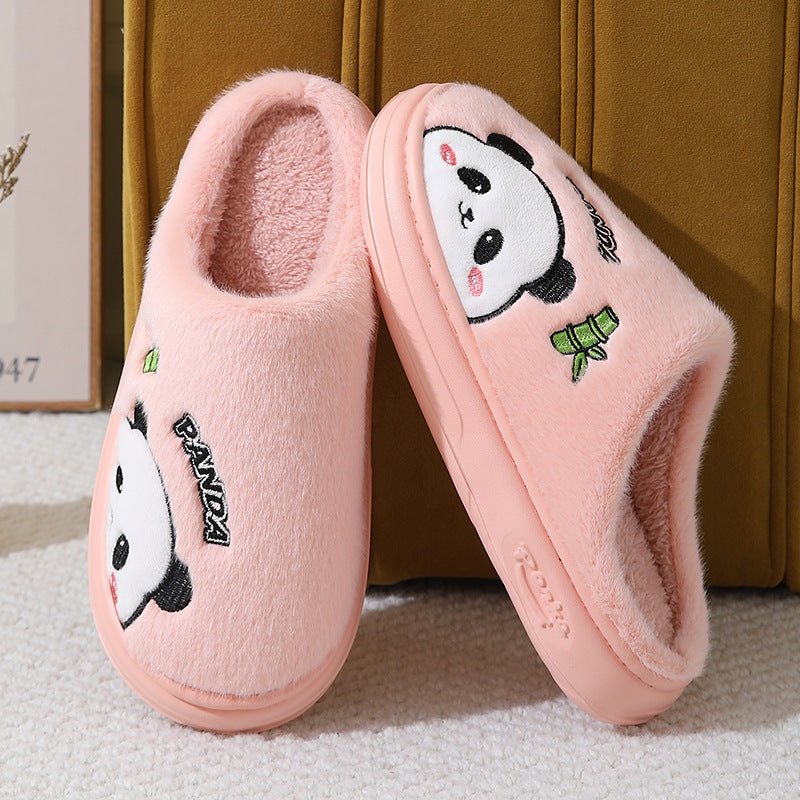 Mignon Dessin Animé Panda Pantoufles Maison Hiver Chaude Semelle Épaisse Sol Chambre Pantoufle Couples Maison Chaussures - Ivory Deals Market