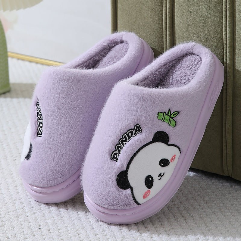 Mignon Dessin Animé Panda Pantoufles Maison Hiver Chaude Semelle Épaisse Sol Chambre Pantoufle Couples Maison Chaussures - Ivory Deals Market