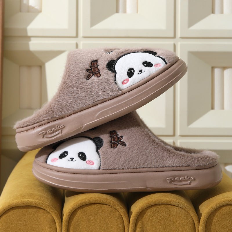 Mignon Dessin Animé Panda Pantoufles Maison Hiver Chaude Semelle Épaisse Sol Chambre Pantoufle Couples Maison Chaussures - Ivory Deals Market