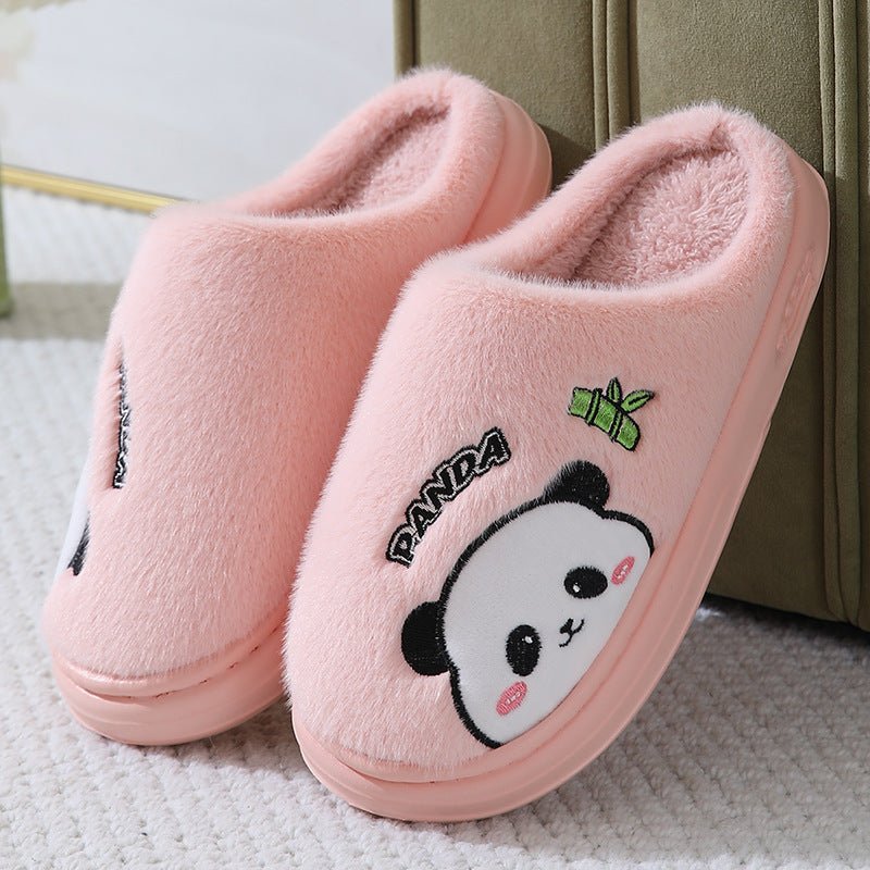 Mignon Dessin Animé Panda Pantoufles Maison Hiver Chaude Semelle Épaisse Sol Chambre Pantoufle Couples Maison Chaussures - Ivory Deals Market