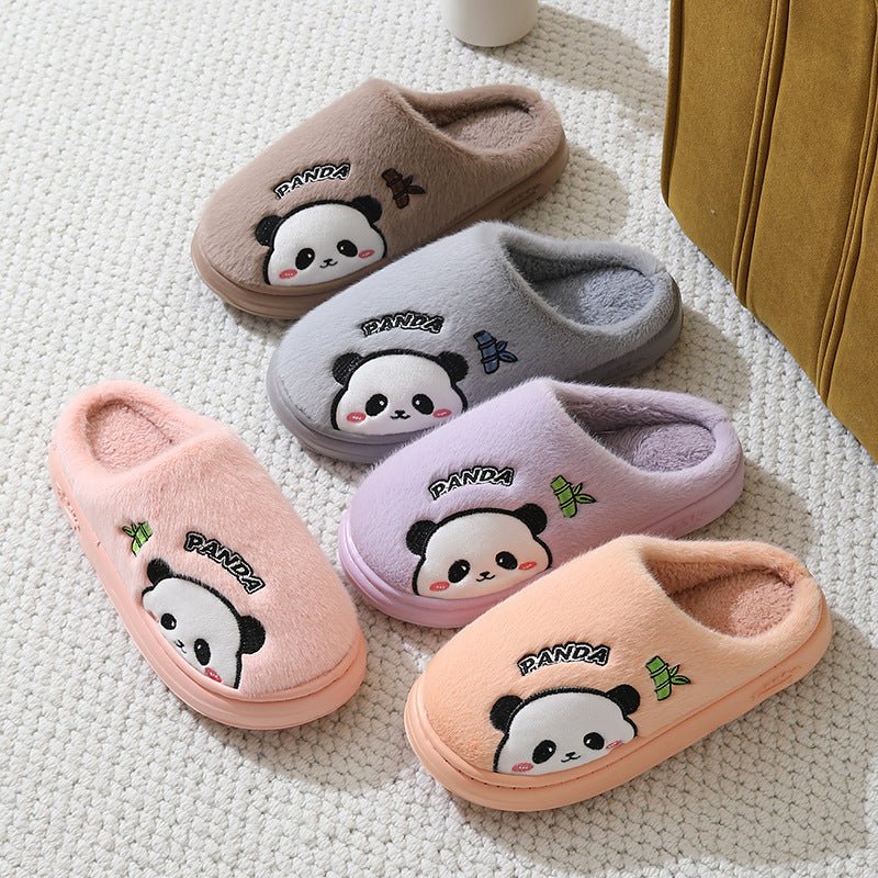 Mignon Dessin Animé Panda Pantoufles Maison Hiver Chaude Semelle Épaisse Sol Chambre Pantoufle Couples Maison Chaussures - Ivory Deals Market