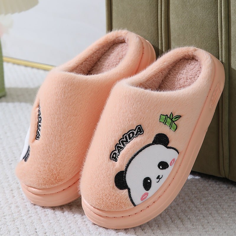 Mignon Dessin Animé Panda Pantoufles Maison Hiver Chaude Semelle Épaisse Sol Chambre Pantoufle Couples Maison Chaussures - Ivory Deals Market