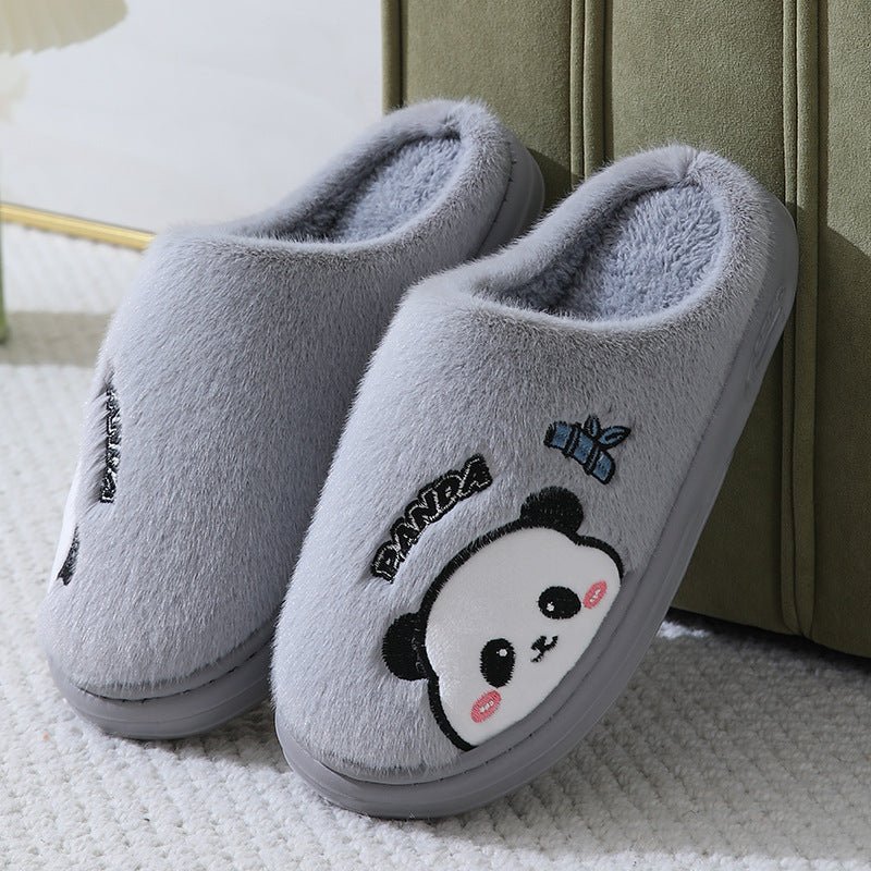 Mignon Dessin Animé Panda Pantoufles Maison Hiver Chaude Semelle Épaisse Sol Chambre Pantoufle Couples Maison Chaussures - Ivory Deals Market