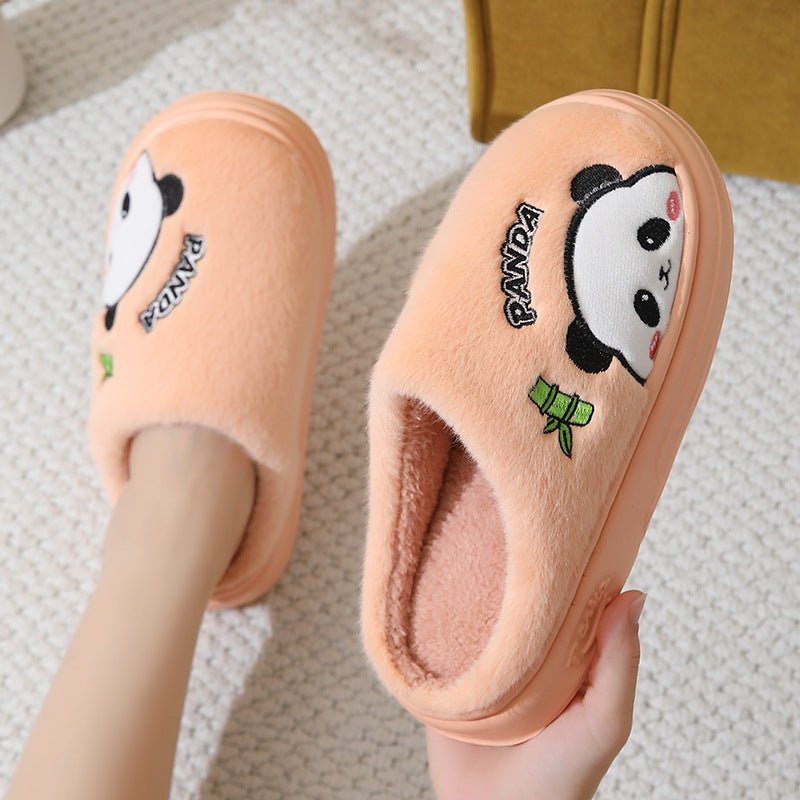 Mignon Dessin Animé Panda Pantoufles Maison Hiver Chaude Semelle Épaisse Sol Chambre Pantoufle Couples Maison Chaussures - Ivory Deals Market